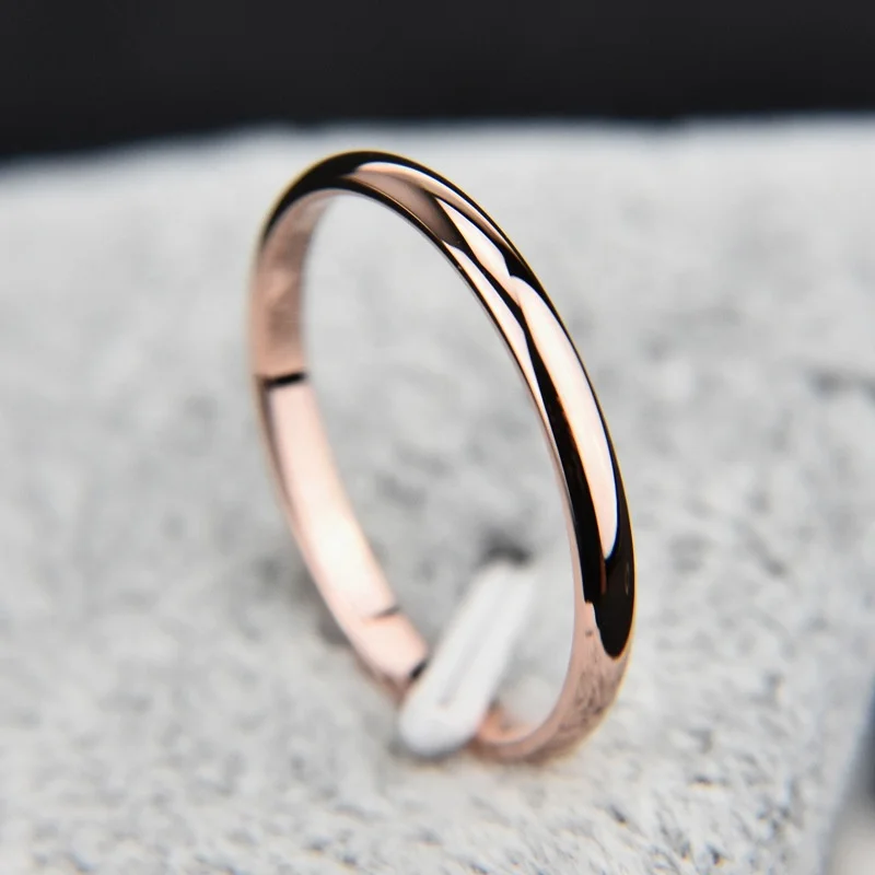 
Girls ring 2mm smooth simple ring rose gold couple ring sets 