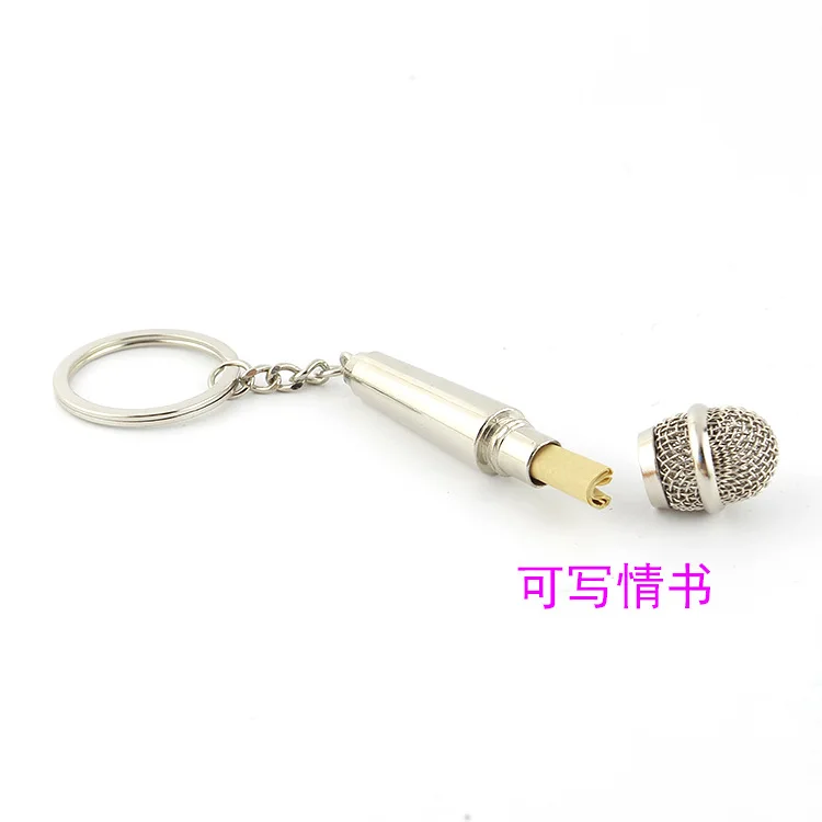 Wholesale Metal Key Chains Rings Bulk Cool Metal Silver Microphone Design Microphone Tower 3D Charm Pendant Keychain promotion