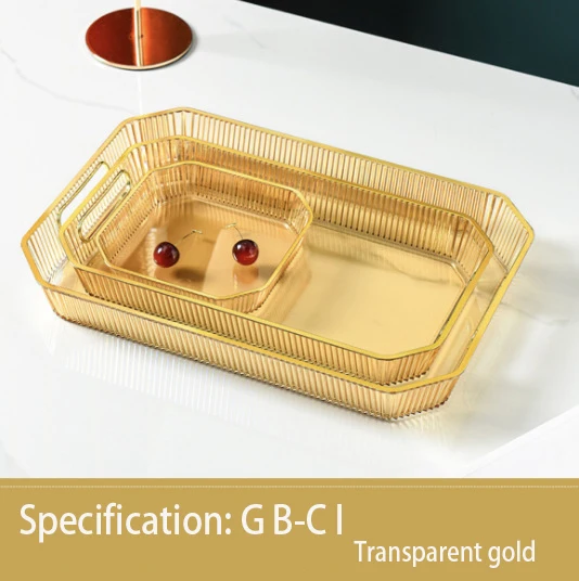 round Clear Plastic Transparent Acrylic Serving Tray Gold Handles Elegant Home Decor Restaurant Use Iron Pattern Dishes Plates