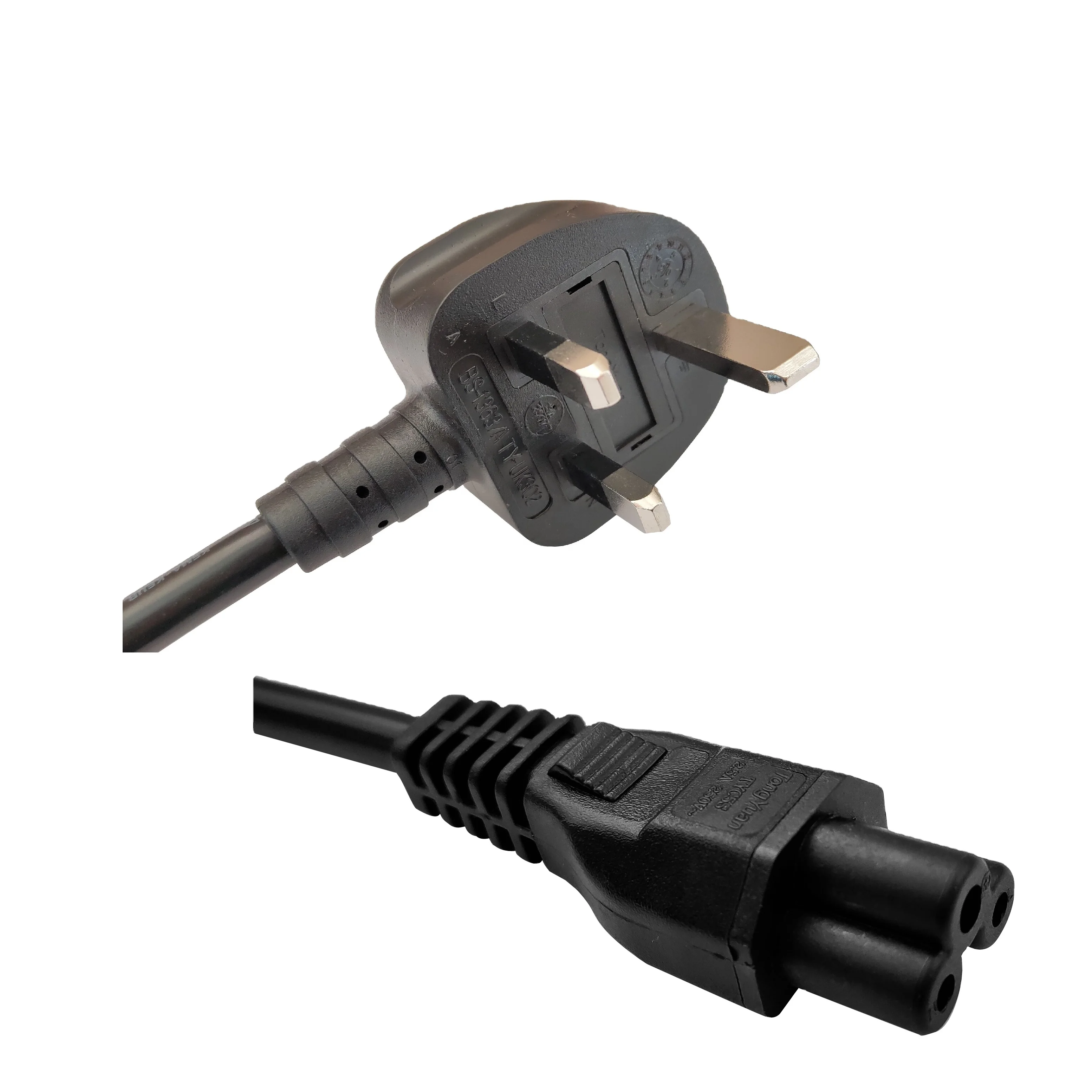 EN50525 EU H03VV-F 0.75mm 1.25mmX3C  UK BS1363 3pin TO C5 13A plug H03 or H05VV-F power cord