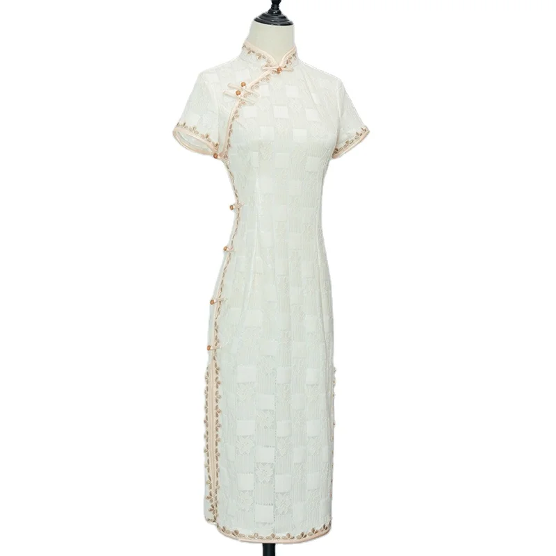 Wholesale Price Cream-colored Cheongsam Chinese Dresses Vestidos Long Qipao