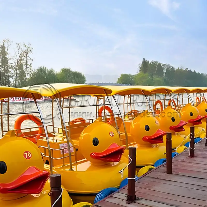 Happy fun water yellow duck pedal boat sport floating boat FRP water park recreation boat for sale