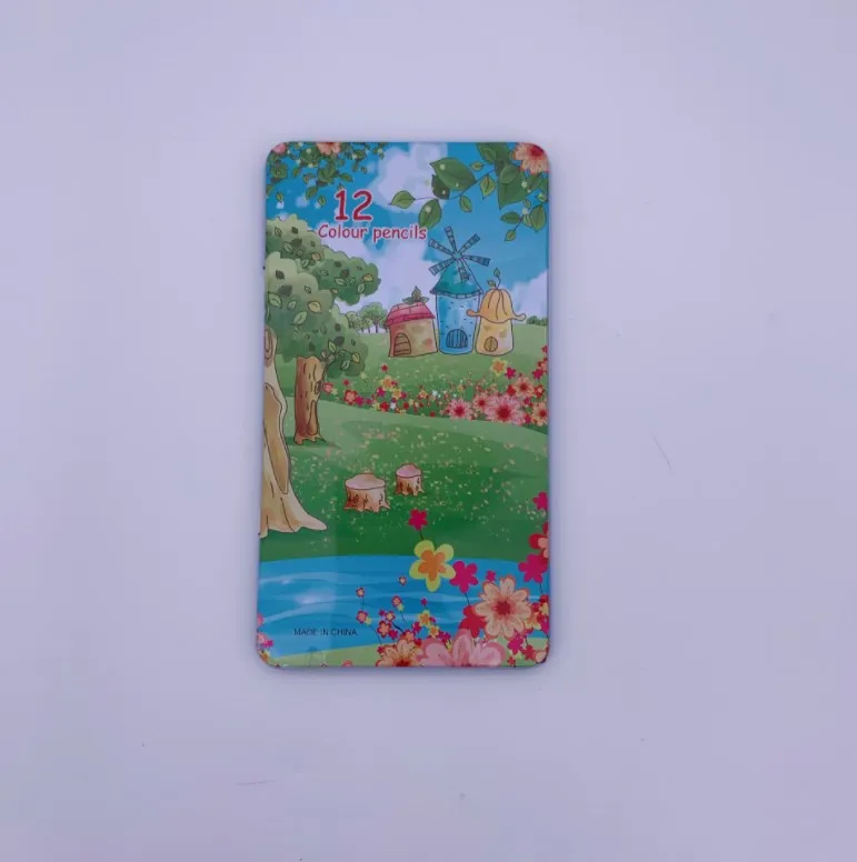 High quality 12 color wooden pencil custom color pencil set with metal box coloring pencil for kids gift