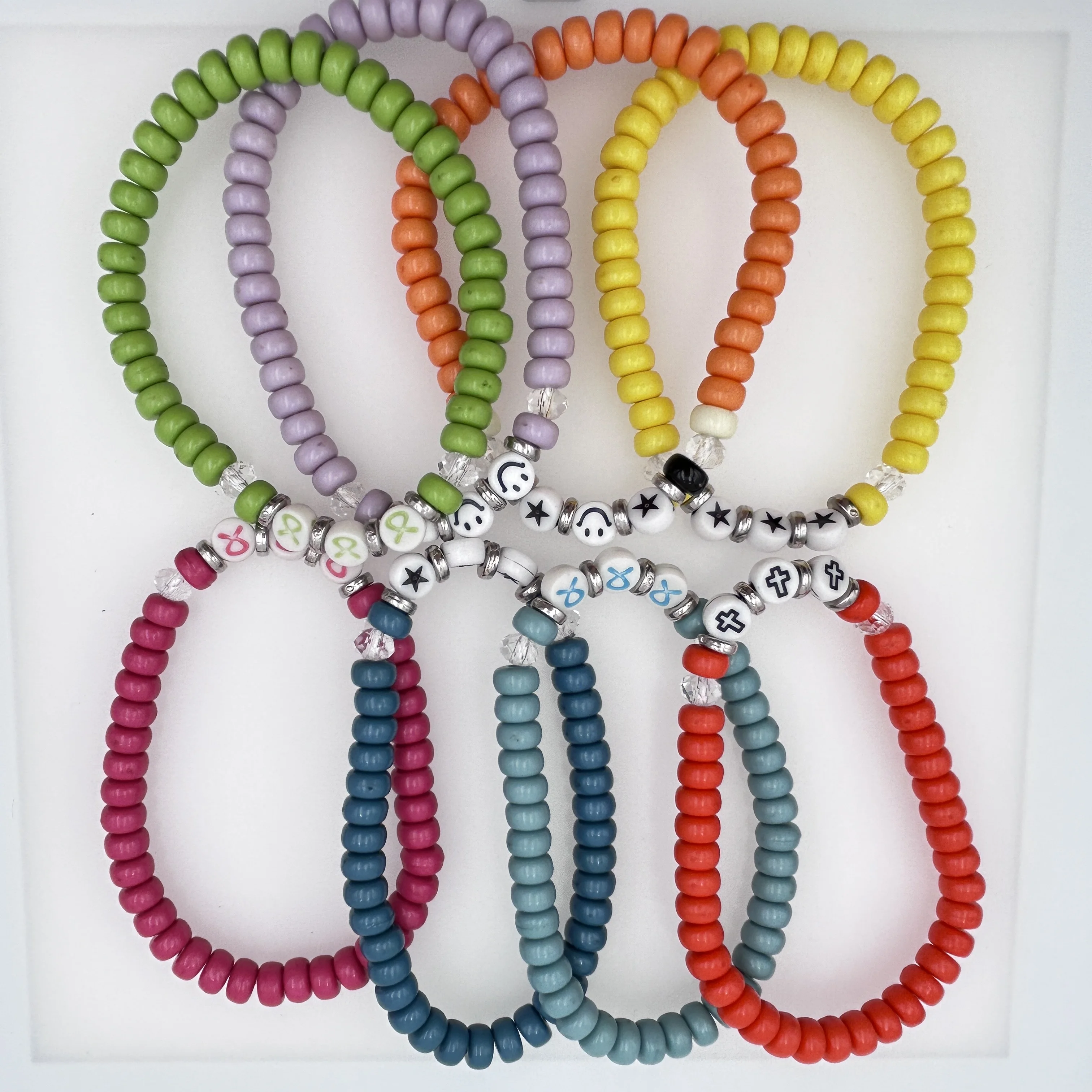Colorful Acrylic Flat Round Beaded Bracelet Girl