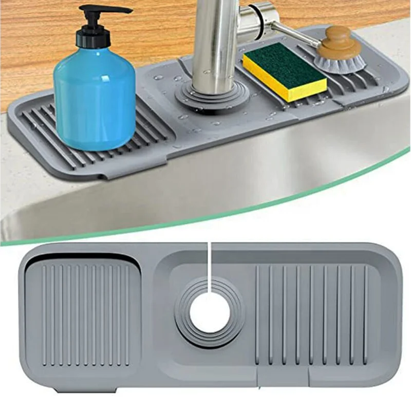 Kitchen Bathbroom Drip Protector Splash Guard Catcher Reusable Silicone Faucet Absorbent Mat For Sink Faucet