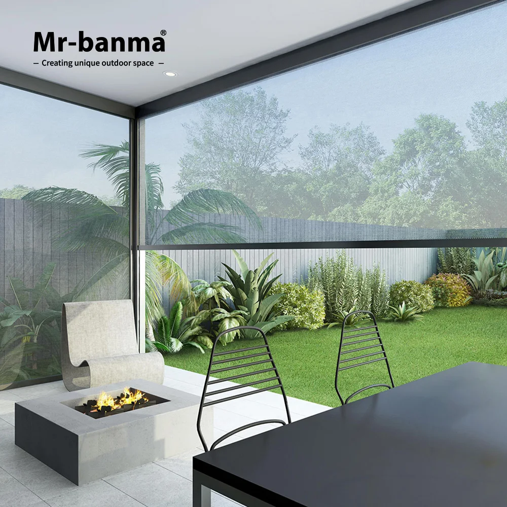 Wholesale heavy-duty retractable motorized Windproof Zip Blinds for balcony
