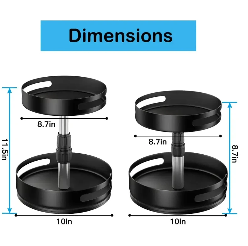 2-Tier Adjustable Metal Steel Lazy Susan Turntable for Kitchen Storage Pantry Cabinet Cupboard Spice Racks Organizer OEM Design