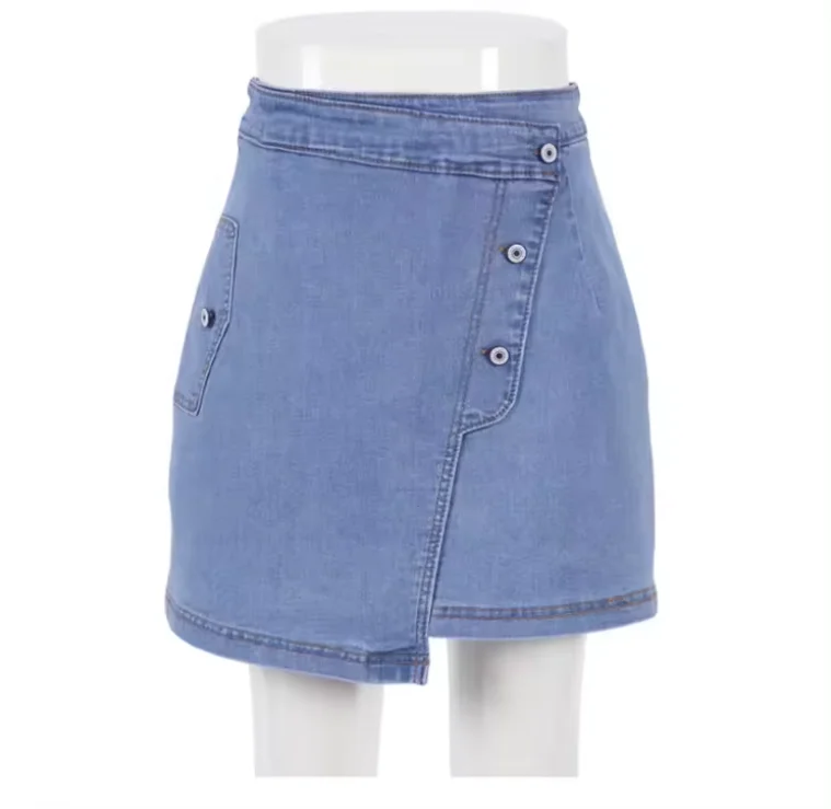 A-Line High Waist Denim Skirts For Girls Washed Blue Ripped Denim Dresses Hot Style Regular Denim Skirts