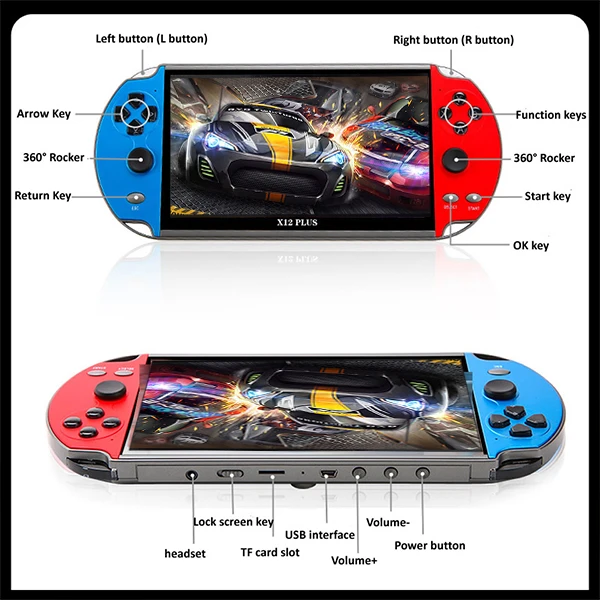 Wholesale X12 plus 7inch 128 bits retro portable mini retro classic video game console handheld game player for Christmas gift