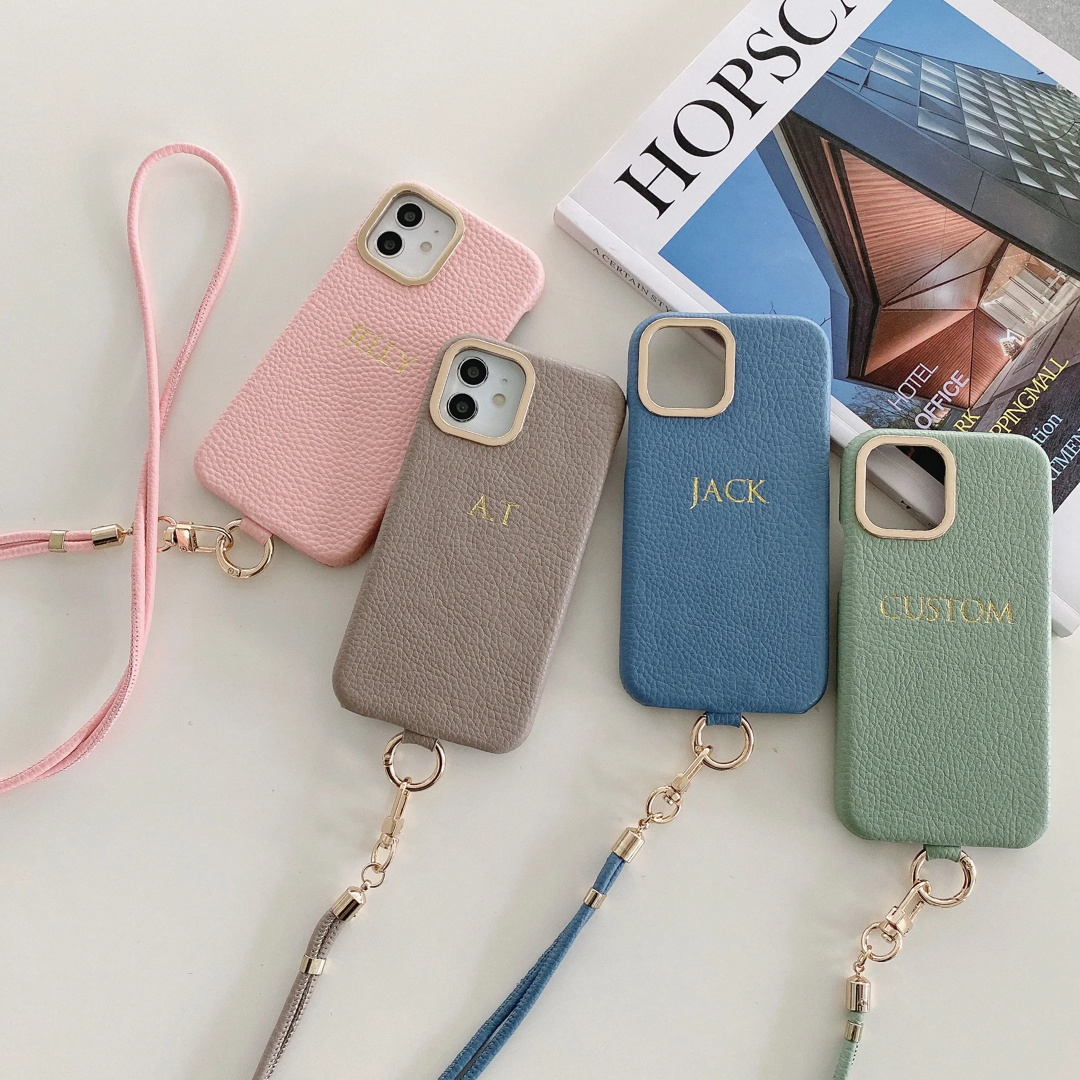 PU leather phone Strap case Shoulder strap foil gold bronzing letter For iPhone 14 14Pro 12 13 XS Max  14Plus Phone Cover