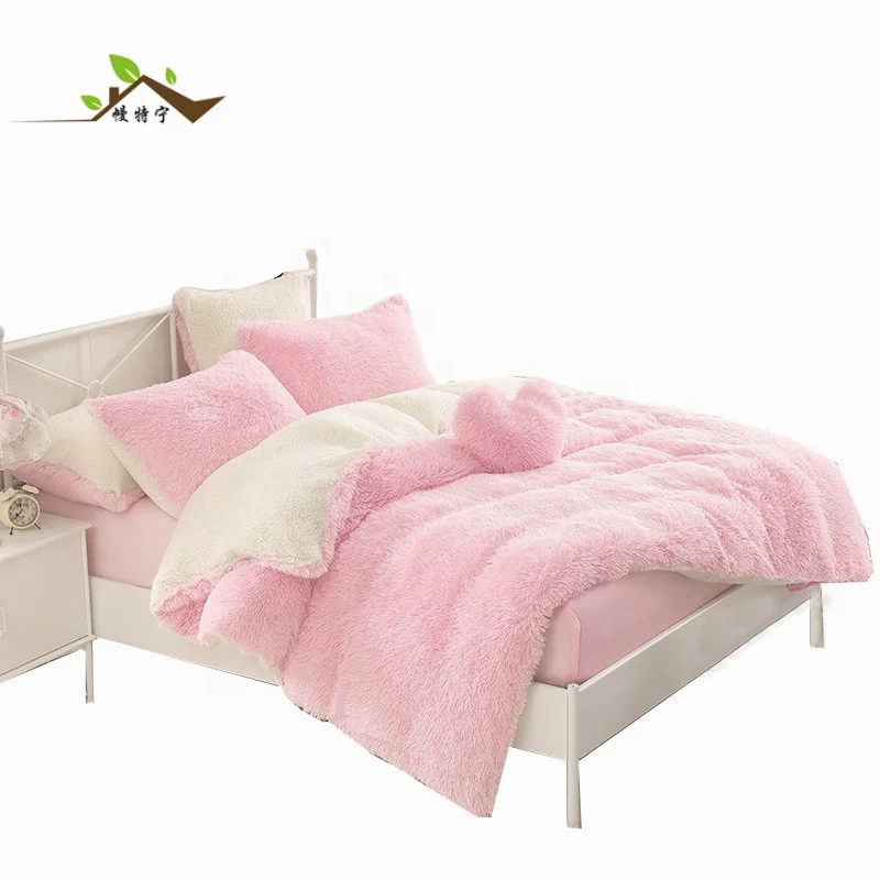 High quality microfiber cozy soft colored faux  fleece bedding set with bed sheet pillowcase