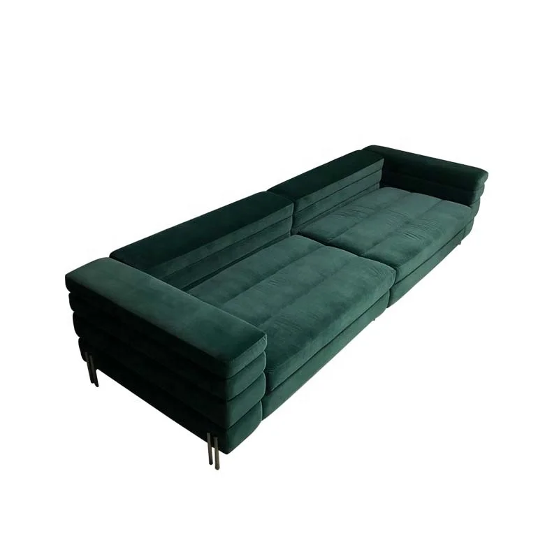 Living Room Lounge Furniture Metal Frame Couch 3 Seater Blue Velvet Upholstery Sofa Fabric