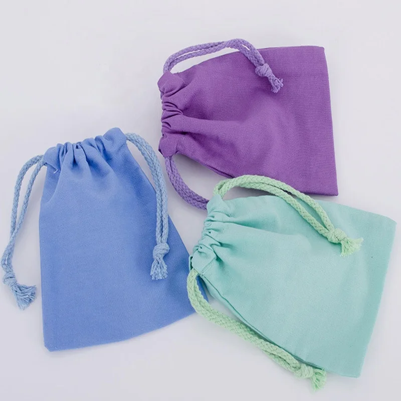 Eco Friendly Custom Logo  Storage Large Colorful %100 Cotton Bag For Toys Double String Pouch For Clothing Dust Bag For Socks