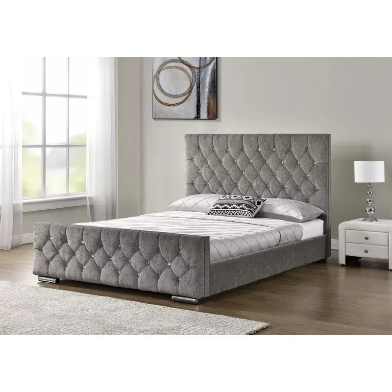 Luxury California Hotel Storage Modern Velvet Full Platform Single Doiuble Twin King Queen Size Bed Frame with Storage Headboard