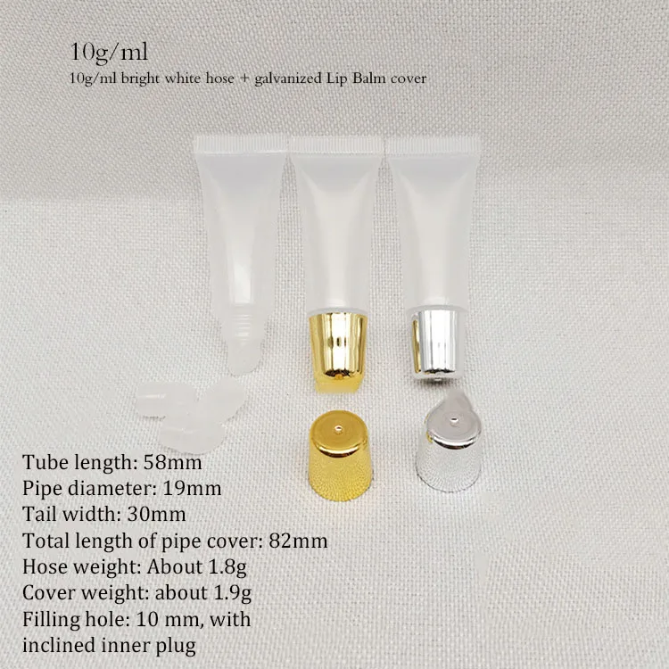 Ready stock 8ml 10ml 15ml 18ml plastic glossy Lip Balm clear White Cap squeeze lip gloss tube packaging lip gloss lid tube
