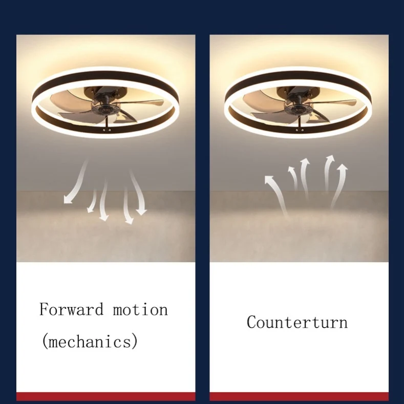 New Bedroom Kitchen 5 Blades 6 Speeds DC Dimmable Remote Control Round Celling Fan with Light
