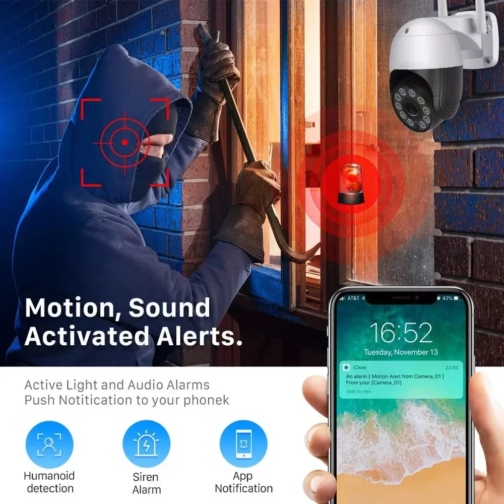 H.265 3MP iCSee XMEye Pro 4CH NVR Kits Outdoor Two Way Audio WiFi Network PTZ Camera NVR Kit Home CCTV Camera System