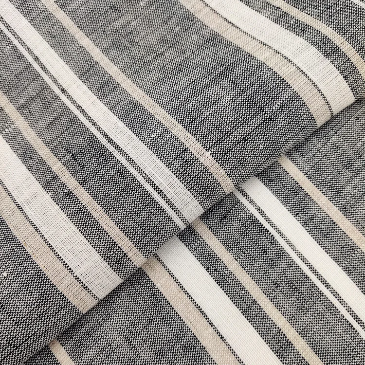 Manufacturing wholesale irregular thickness horizontal stripes flax fabrics oeko tex summer 100% linen fabric for clothing