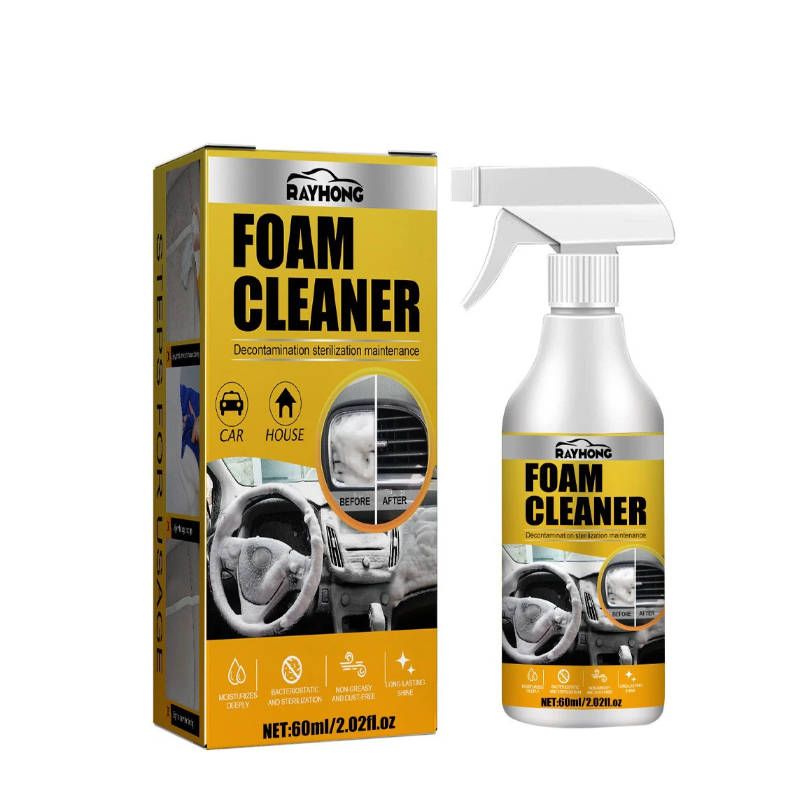 Car Cleaning Spray Foam Gun With Brush Waterless Car Wash Multipurpose Foam Cleaner Spray For Foam Carpet Cleaning