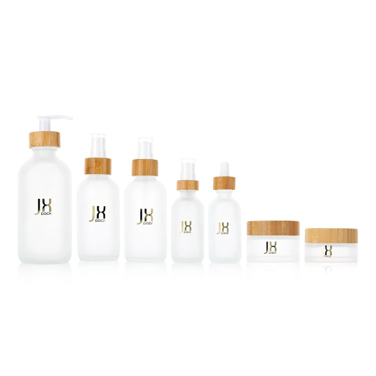 30 60 90 120 250 ml bamboo cosmetic spray bottle packaging 1 2 3 4 8 oz frosted glass boston round lotion serum pump bottle