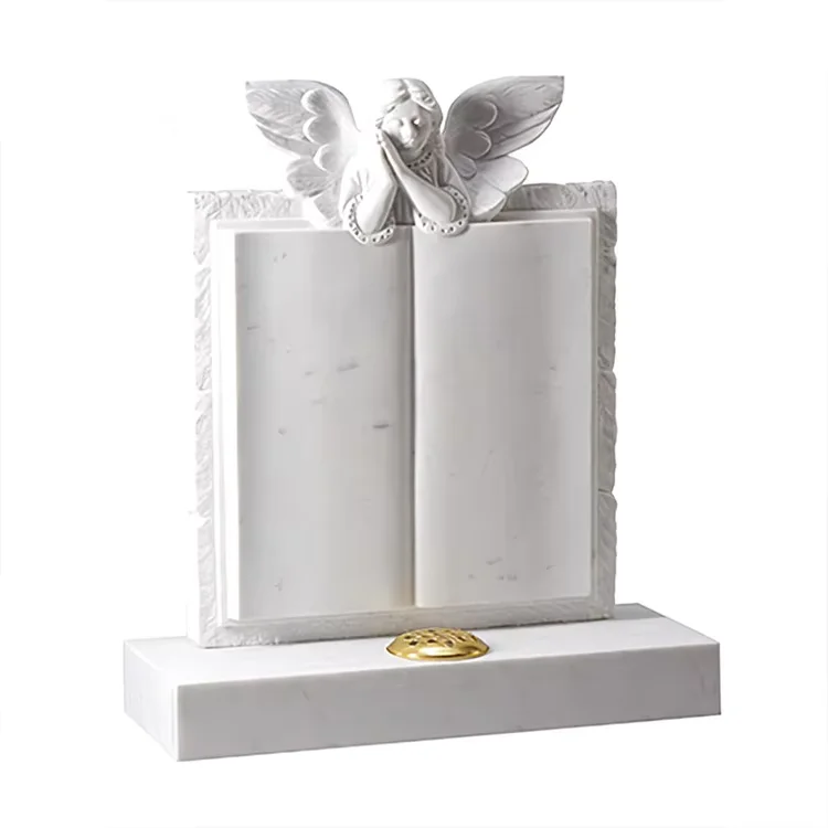 Wholesale Blank White Marble Book Memorial Headstone Marble Angels Book Shape Monuments And Headstones Prices