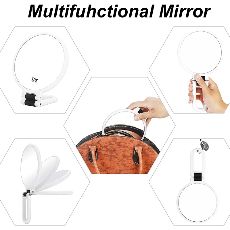 Double Side Hand Held Mirror Magnifying Makeup Handheld Mirror Foldable Handle Portable Travel Makeup Hand Mirror for Women