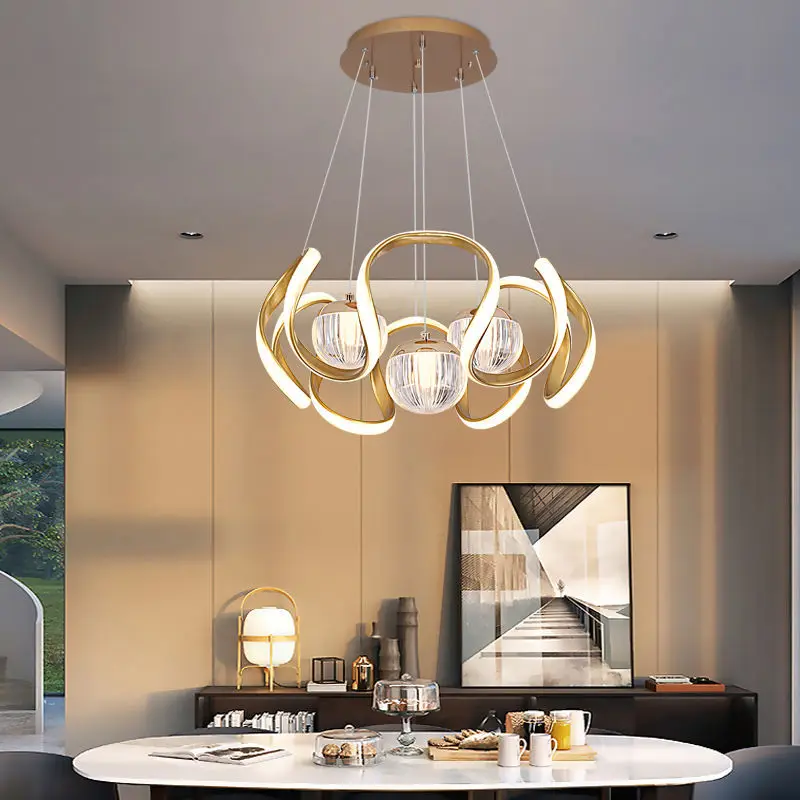 Gold Popular Welcomed Design Style Glass Gold Industrial Light Chandelier Pendant Ring Light Led