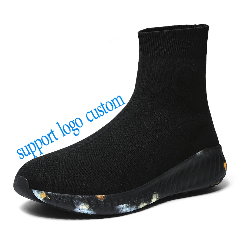 Пользовательские Высокие вязаные туфли, мужские повседневные белые, черные спортивные туфли, модные носки, кроссовки, мужские короткие туфли