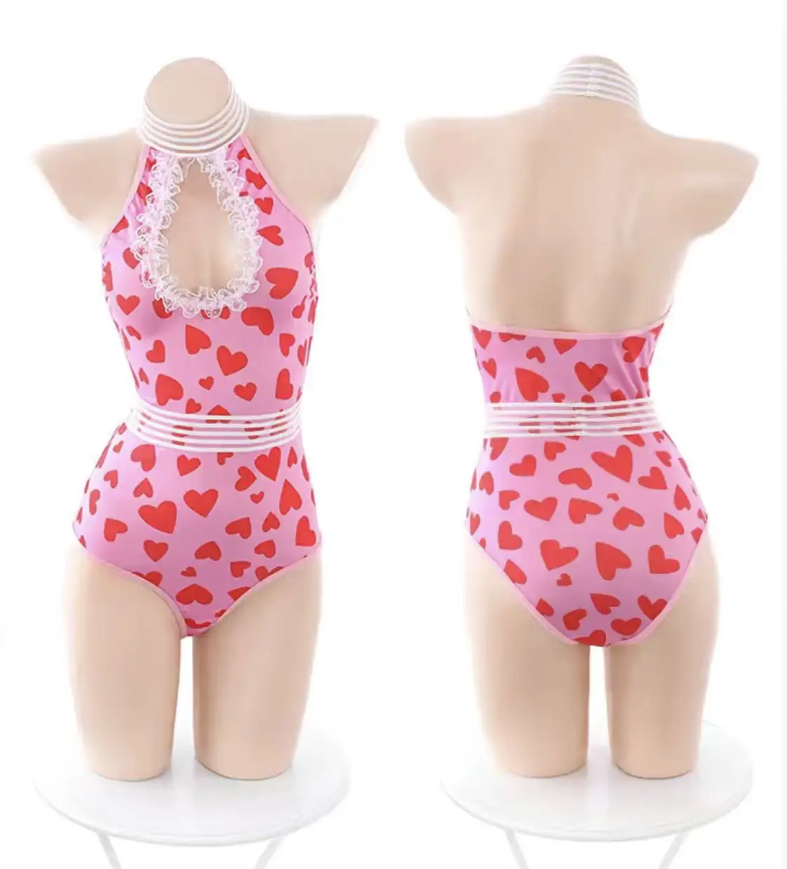 Cute Little Cat Girl Backless Pajamas Sexy Pure Desire Swimsuit Pink Seduction Chest Hollow Conjoined Open Perspective Cute