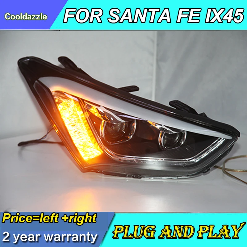 FOR  Hyundai New Santa IX45 LED Strip Head Light with Bi Xenon Projector Lens  2013-2014 Year TLZ