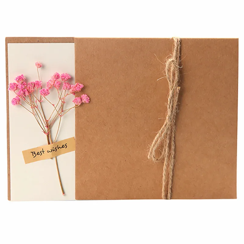 New Arrival Bulk DIY Blank Kraft Paper Invitation Greeting Gift Card Handmade Dry Flower Wedding Party Invitation Envelopes