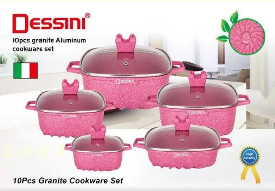 10pcs Dessini die casting non-stick nonstickaluminum cookware set with square shape