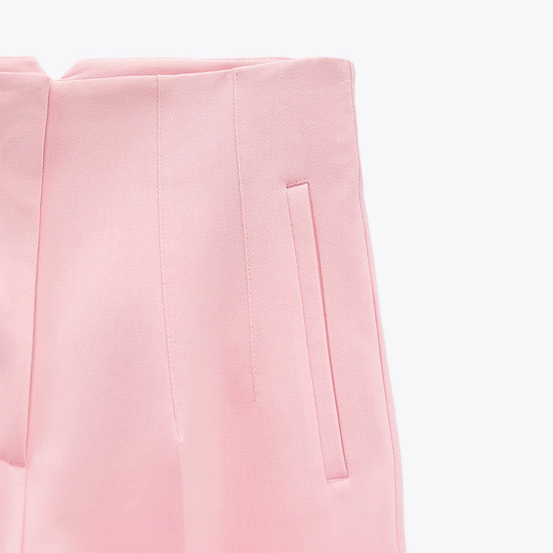 New Design Custom Comfortable Casual Pure Color Front Welt Pockets High-Waist Cigarette Pants For Women