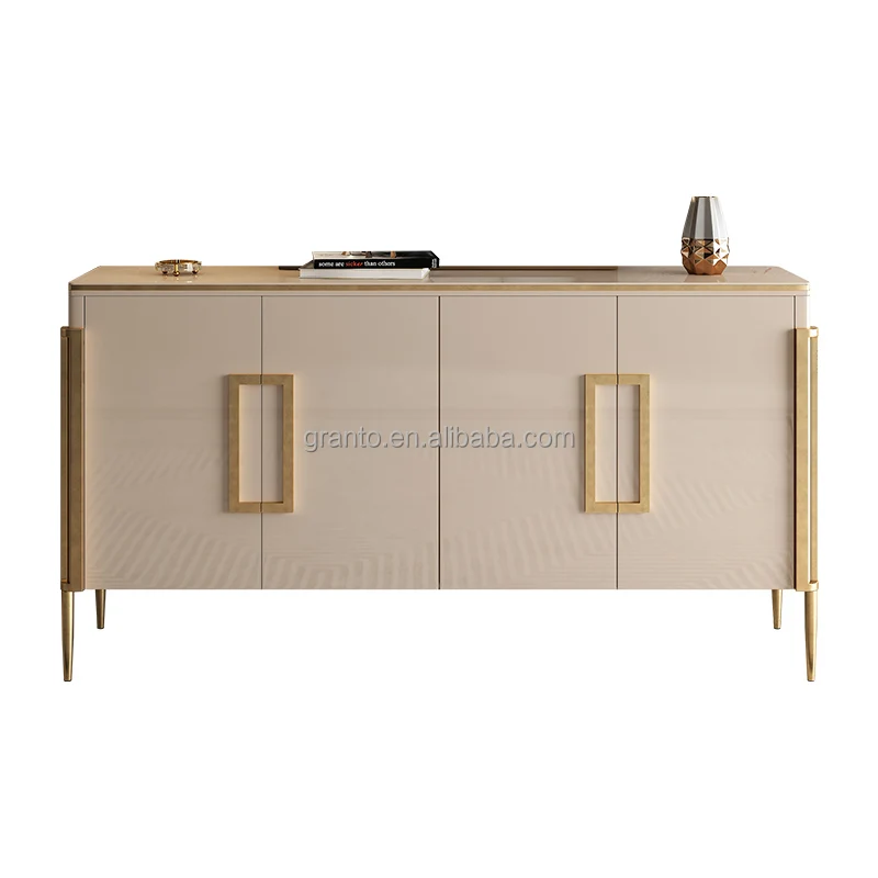 Most popular gold solid wood sideboard indoor storage cabinet with drawer hotel furniture