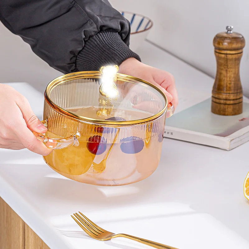 Glass kitchen cookware heat resistant clear glass cooking soup pot on stove for cooking
