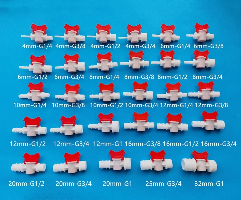 Plastic mini Barb to male thread barbed threaded fitting flow control ball valve