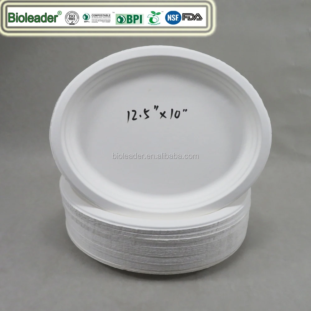 Eco-Friendly Disposable Oval Party Plate Sugarcane Bagasse Dish for Home Dinners Restaurant Use Patterned like Plants