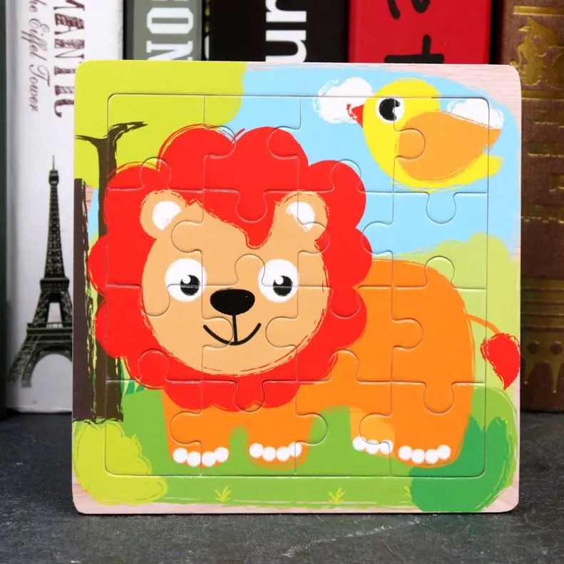 Best Selling 16-Piece Unisex Wooden Cartoon Jigsaw Puzzle Early Educational Toy for 2-4 Year Old Children