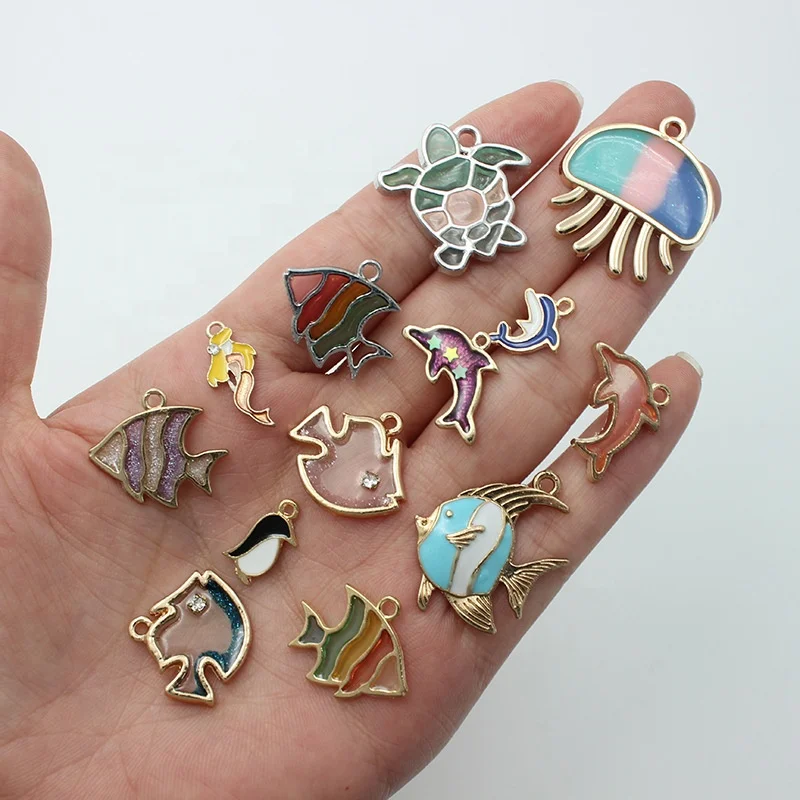 Enamel Marine Life Dolphins jellyfish turtles tropical fish Charm Pendant For Jewelry Making DIY Earring Findings Accessories