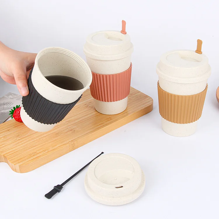 Custom Biodegradable Reusable Water Bottle Wheat Straw Drinking Cup Promotional Gifts Eco-friendly Coffee Cups