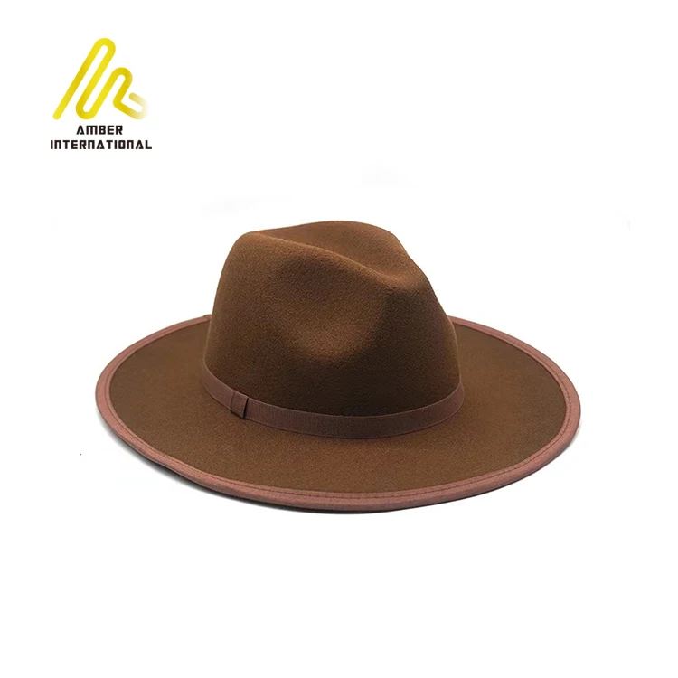 Quick Shipping 8 Colors Pure Plain Solid Color Women Men Wool Suede Wide Brim Fedora Hats With Ribbons