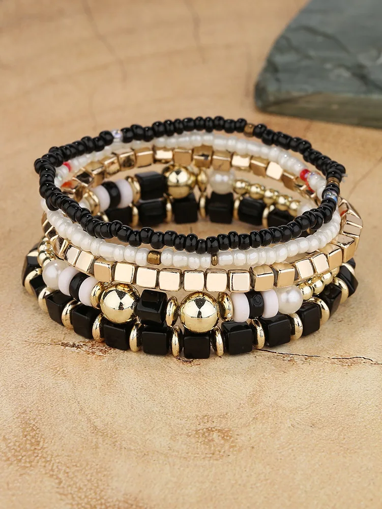 2025 Multi Layer Colorful Beads Bracelet For Female Stretch Glass Beaded Bracelets Jewelry Set wholesale