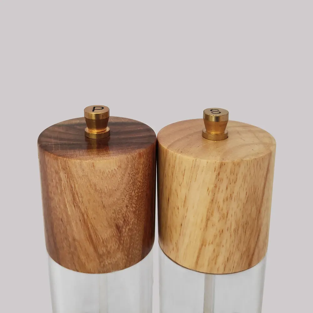 Hot new wooden acrylic clear hand grinder salt and pepper mill set