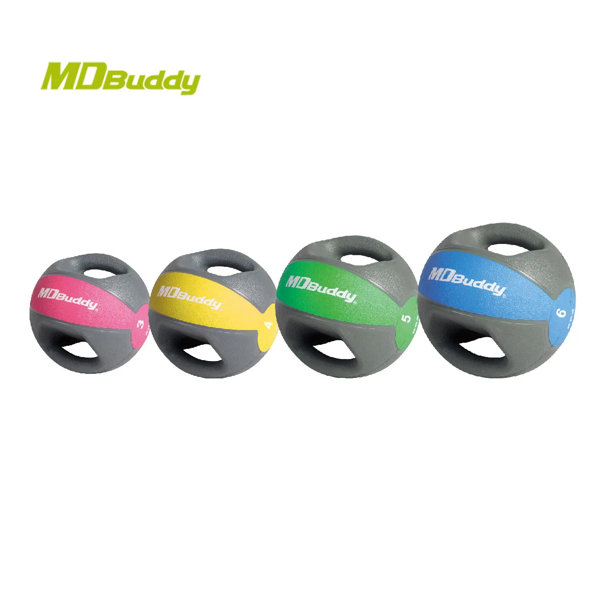 MDBuddy Custom Eco-friendly Rubber Double Grip Exercise Medicine Ball with Handles Weighted Ball for Abs