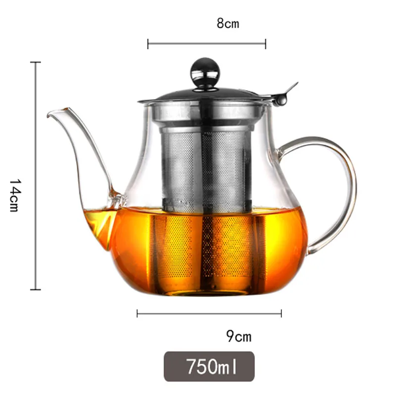 800ml Chinese Kung fu tea pot glass heat-resistant tea set with stainless steel strainer