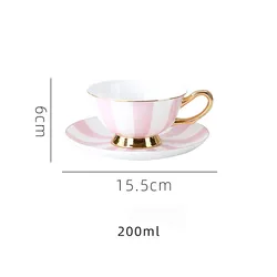 Modern Luxury Coffee Cup Pink Stripe Ceramic Tea Cup And Saucer