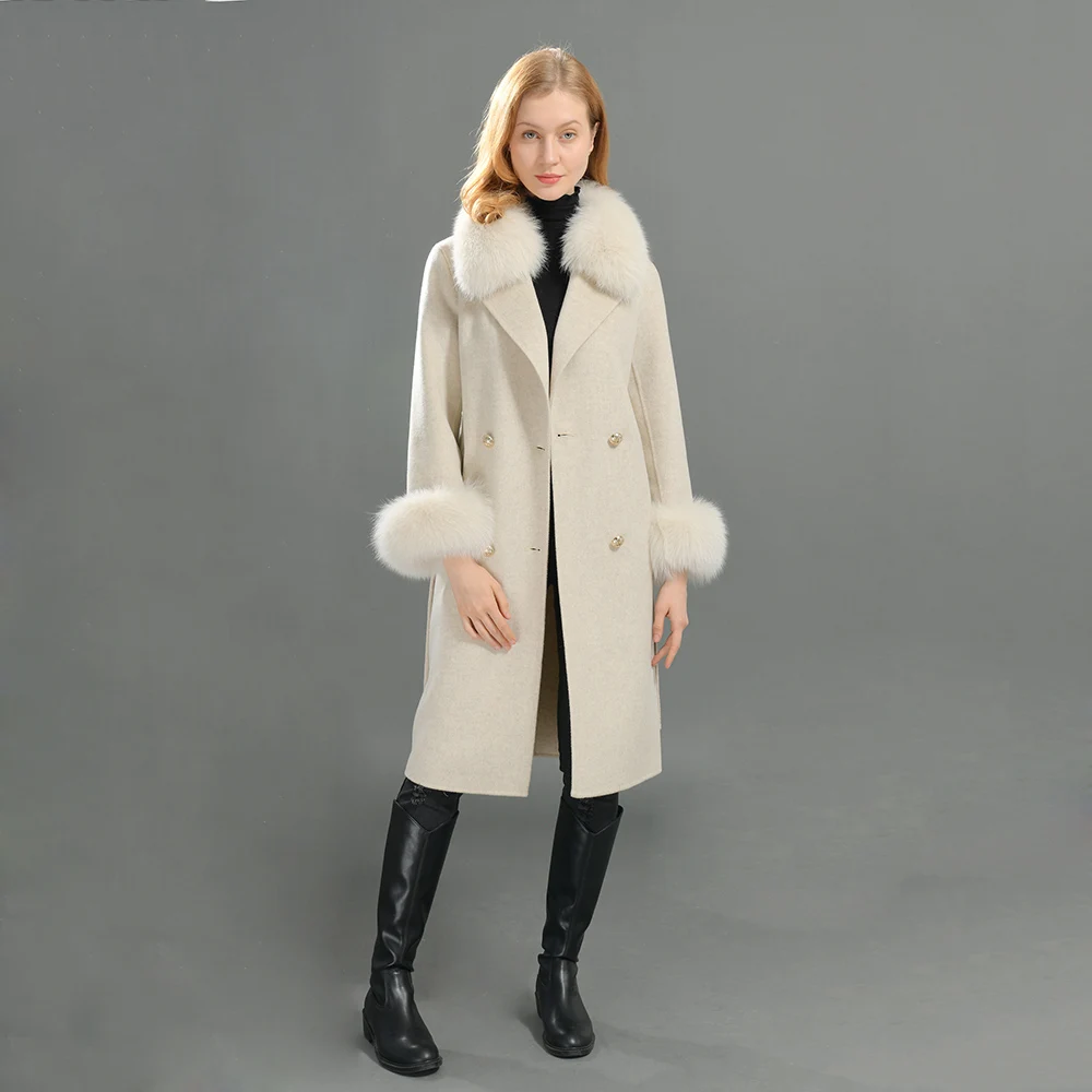 Mao Mao Fur New Fashion Fur Coat Wool Detachable Fox Fur Collar Women Warm Long Coat Wool