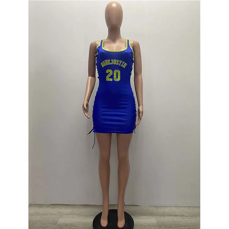 YS521235 New Arrival 2021 Sexy Club Dresses with Sleeveless O Neck Print Bandage Hollow Out Character Patchwork for Adult Woman