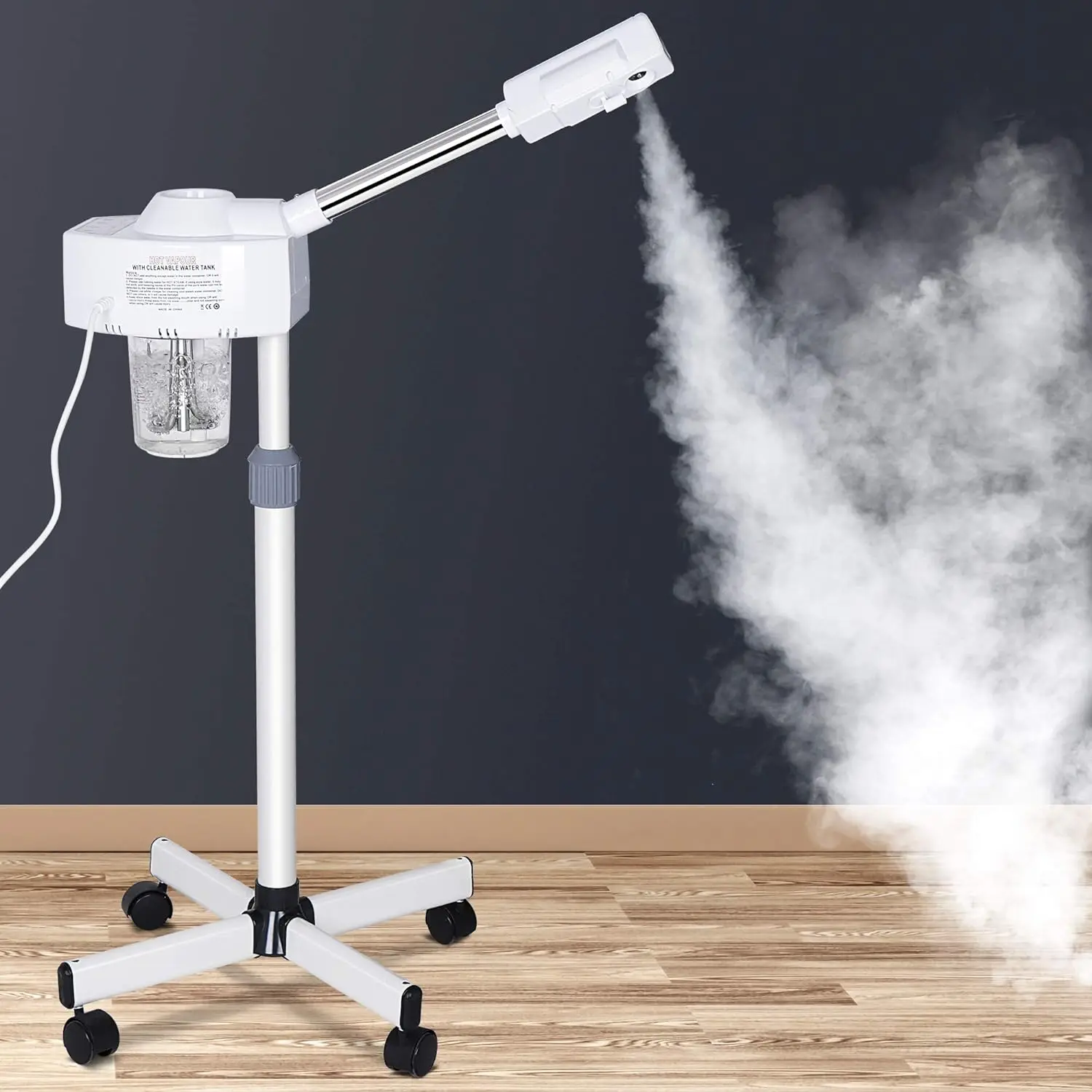 Professional Facial Steamer on Wheels Ionic Ozone with Hot Mist Function Stand for Home Salon Spa Skin Cleaning