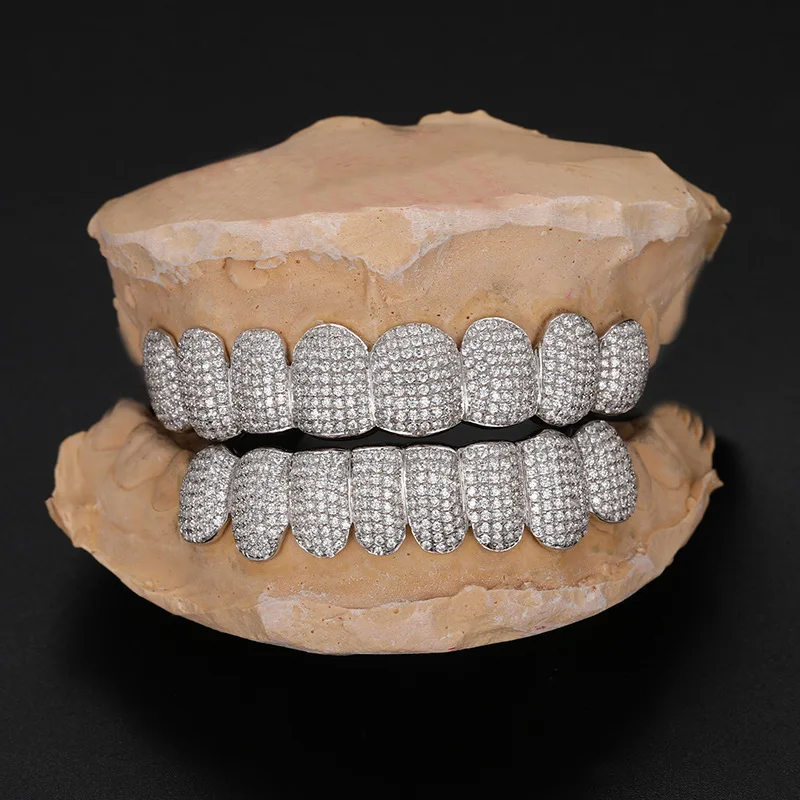 Grillz Teeth Hip Hop Customized Iced Out VVS Moissanite Teeth Grill Sterling Silver Diamond Grills